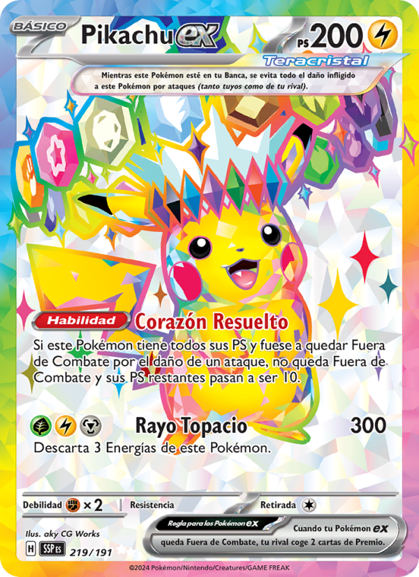 Pikachu ex 219 — Chispas Fulgurantes (Spanish Pokémon TCG card)
