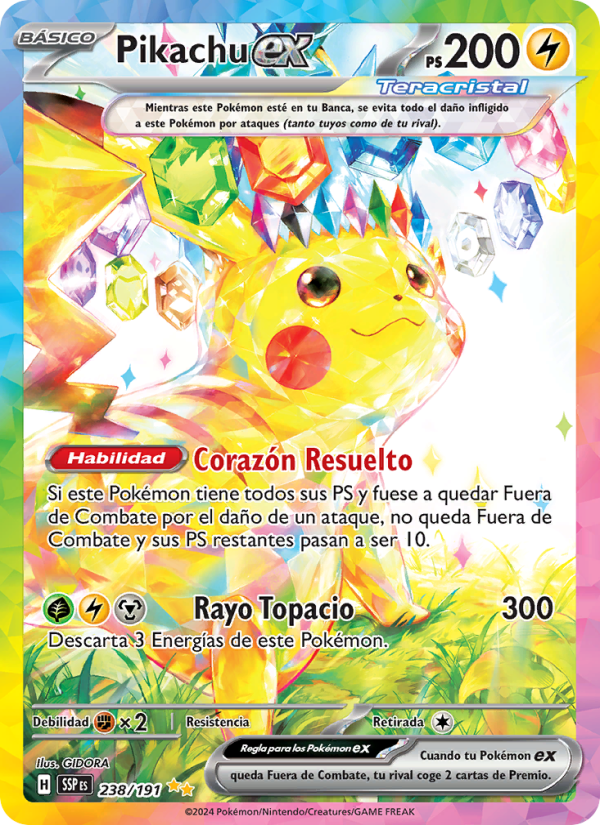Pikachu ex 238 — Chispas Fulgurantes (Spanish Pokémon TCG card)