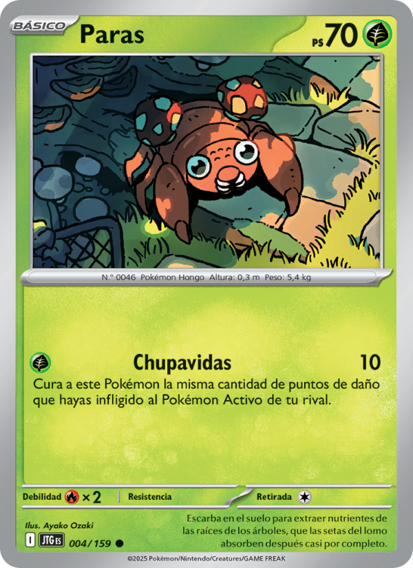 Paras 004 — Juntos de Aventuras (Spanish Pokémon TCG card)