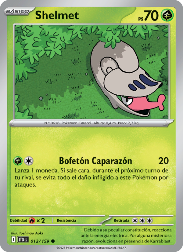 Shelmet 012 — Juntos de Aventuras (Spanish Pokémon TCG card)