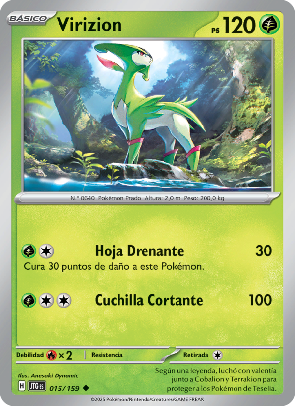 Virizion 015 — Juntos de Aventuras (Spanish Pokémon TCG card)