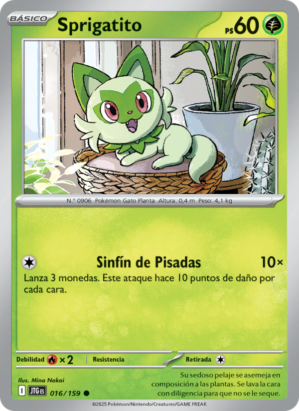 Sprigatito 016 — Juntos de Aventuras (Spanish Pokémon TCG card)