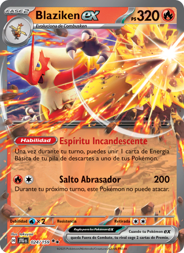 Blaziken ex 024 — Juntos de Aventuras (Spanish Pokémon TCG card)