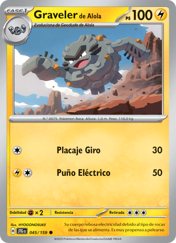 Graveler de Alola 045 — Juntos de Aventuras (Spanish Pokémon TCG card)