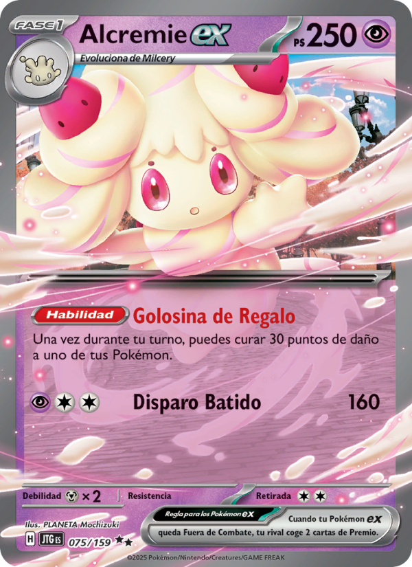 Alcremie ex 075 — Juntos de Aventuras (Spanish Pokémon TCG card)