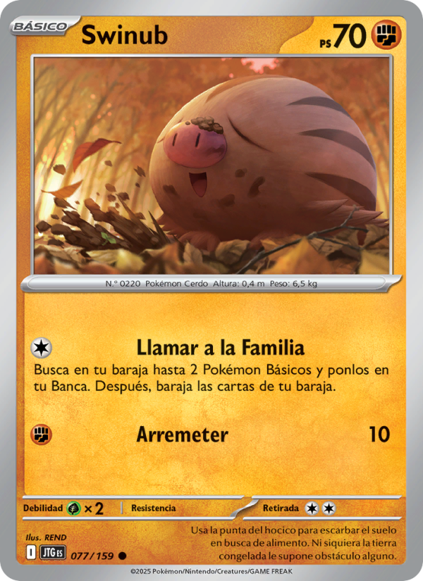 Swinub 077 — Juntos de Aventuras (Spanish Pokémon TCG card)