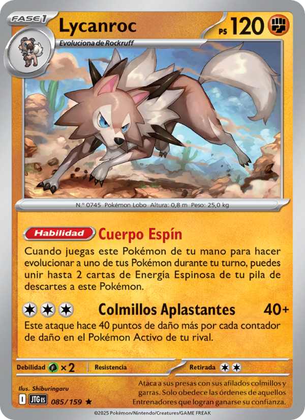 Lycanroc 085 — Juntos de Aventuras (Spanish Pokémon TCG card)