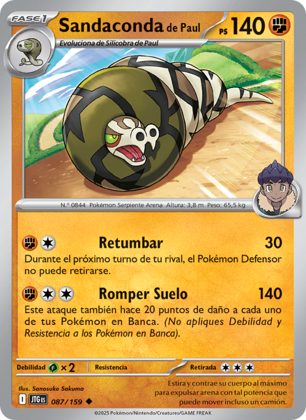 Sandaconda de Paul 087 — Juntos de Aventuras (Spanish Pokémon TCG card)