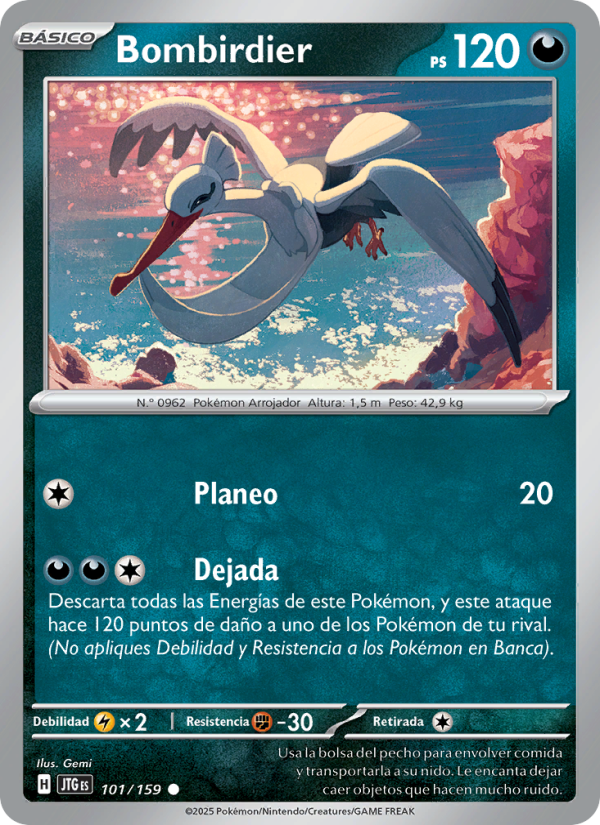 Bombirdier 101 — Juntos de Aventuras (Spanish Pokémon TCG card)