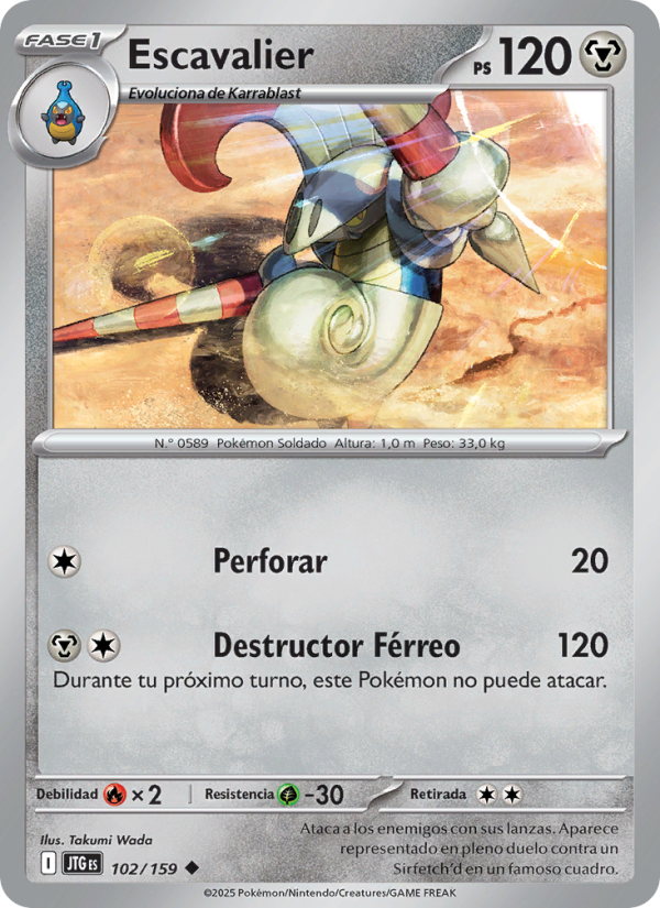 Escavalier 102 — Juntos de Aventuras (Spanish Pokémon TCG card)