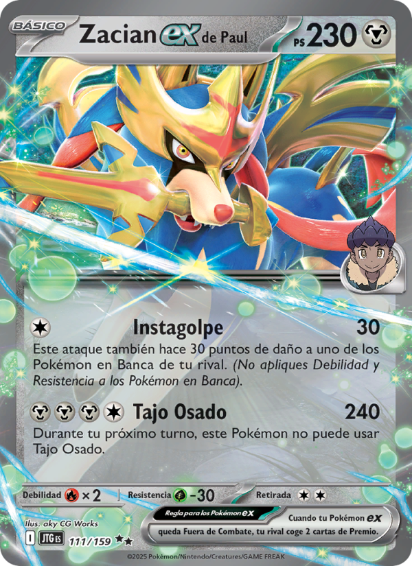 Zacian ex de Paul 111 — Juntos de Aventuras (Spanish Pokémon TCG card)
