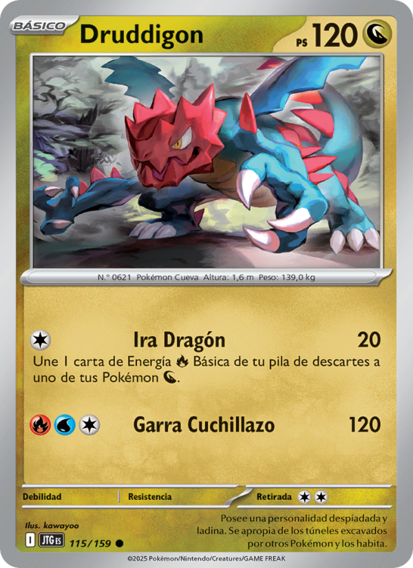 Druddigon 115 — Juntos de Aventuras (Spanish Pokémon TCG card)