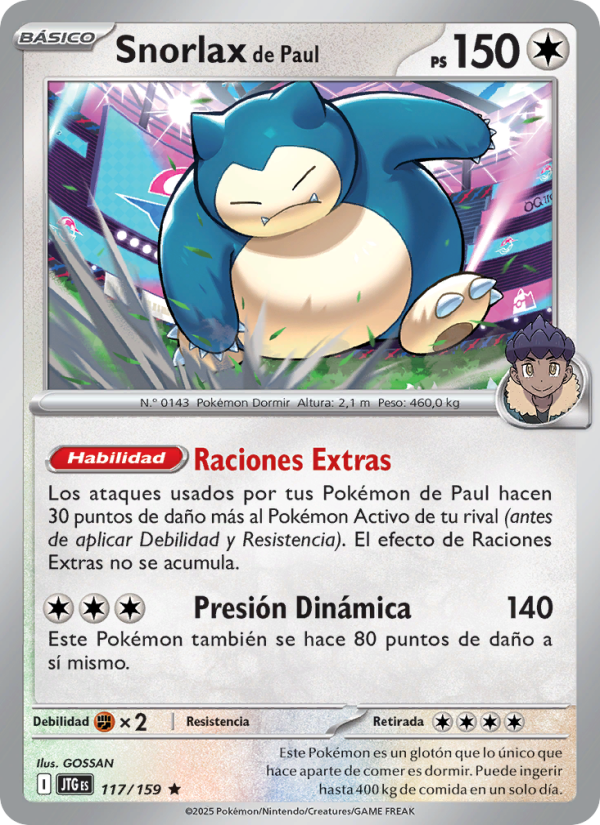 Snorlax de Paul 117 — Juntos de Aventuras (Spanish Pokémon TCG card)