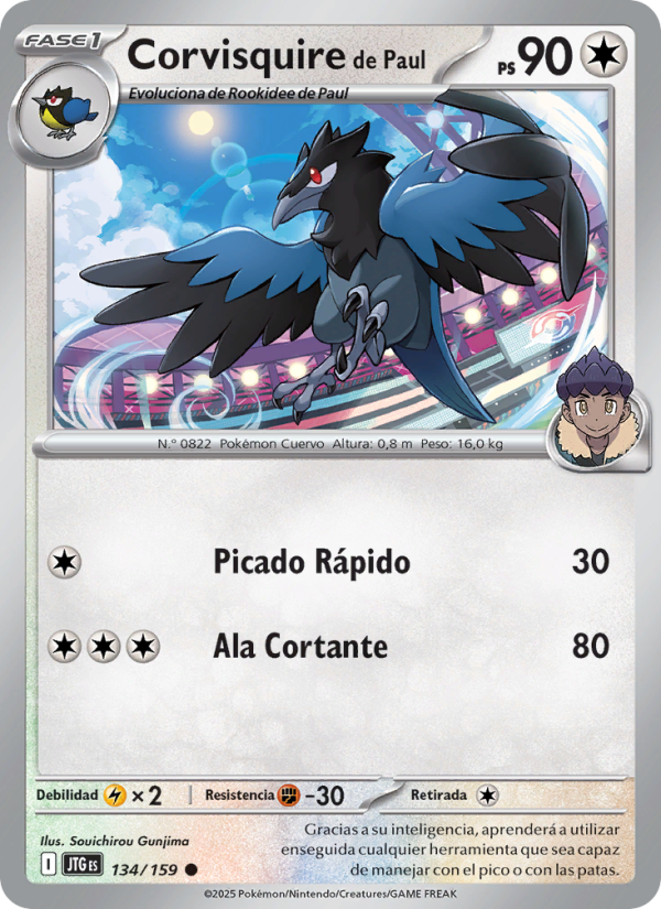 Corvisquire de Paul 134 — Juntos de Aventuras (Spanish Pokémon TCG card)