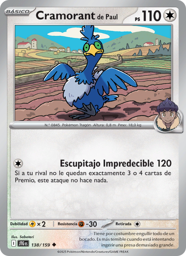Cramorant de Paul 138 — Juntos de Aventuras (Spanish Pokémon TCG card)