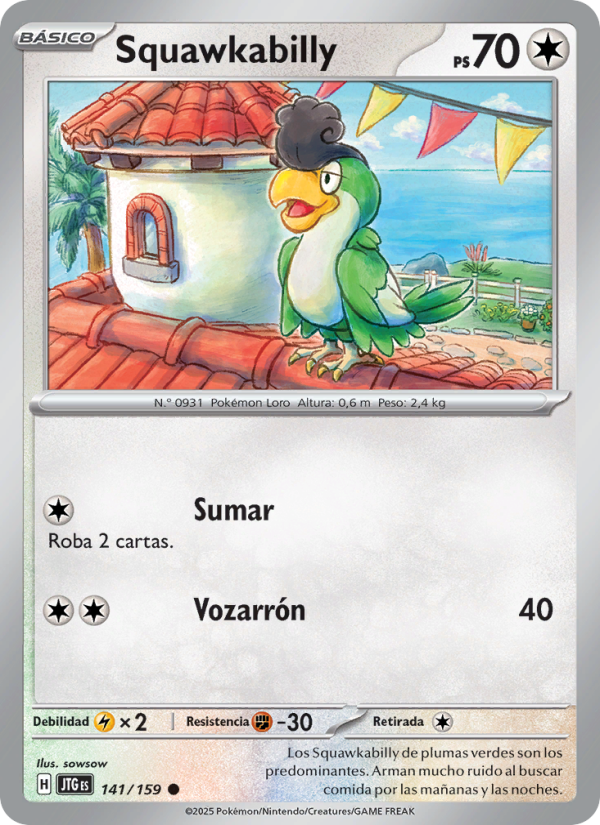 Squawkabilly 141 — Juntos de Aventuras (Spanish Pokémon TCG card)