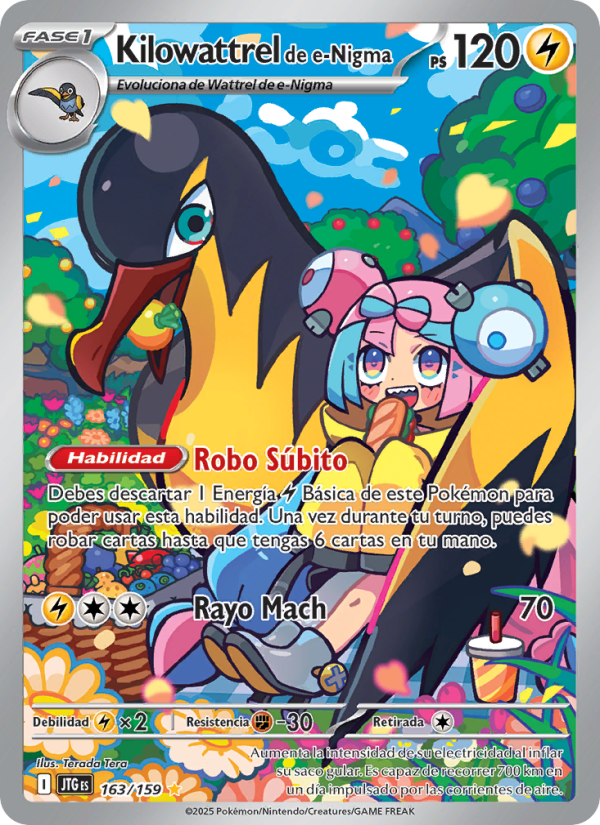 Kilowattrel de e-Nigma 163 — Juntos de Aventuras (Spanish Pokémon TCG card)