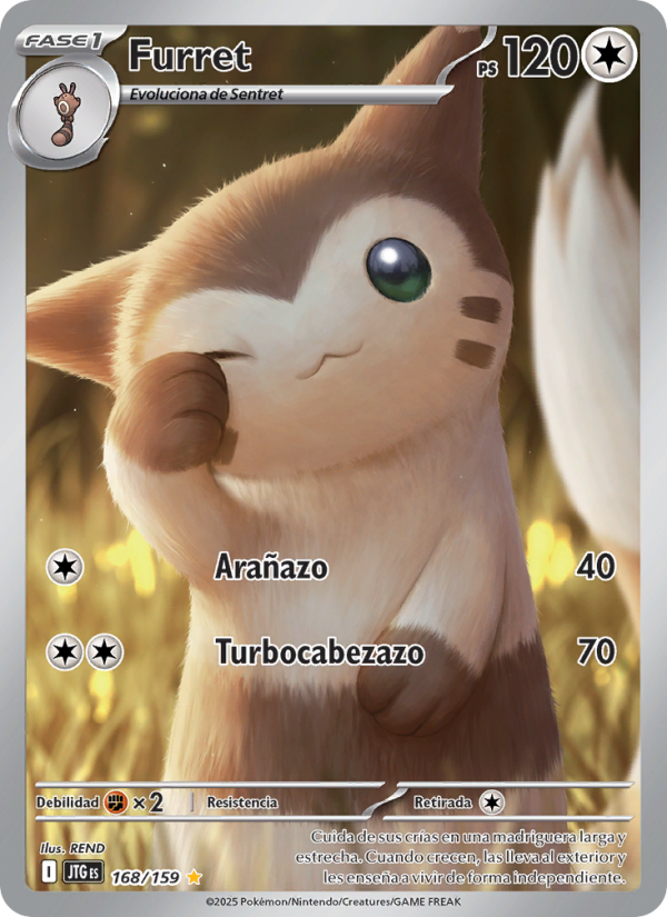 Furret 168 — Juntos de Aventuras (Spanish Pokémon TCG card)