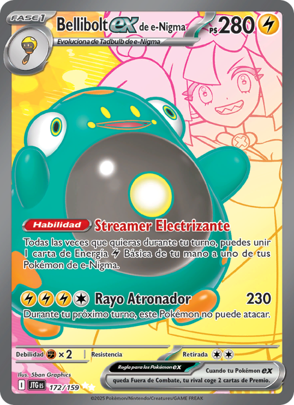 Bellibolt ex de e-Nigma 172 — Juntos de Aventuras (Spanish Pokémon TCG card)