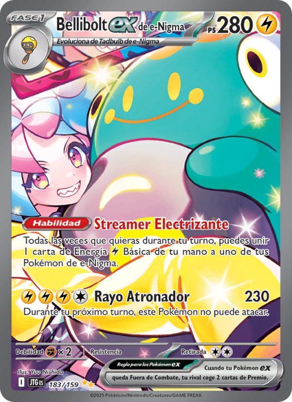 Bellibolt ex de e-Nigma 183 — Juntos de Aventuras (Spanish Pokémon TCG card)
