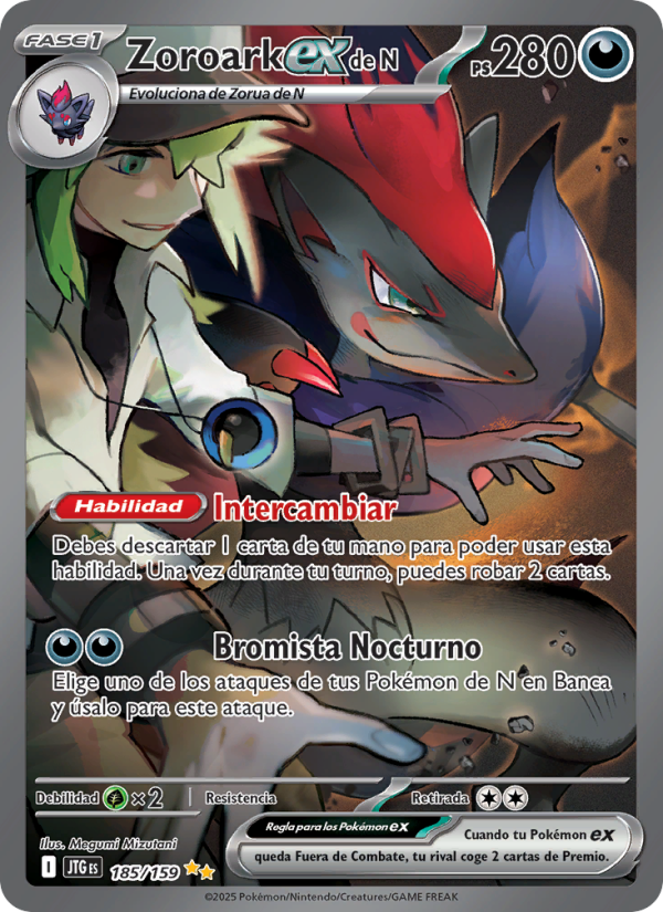 Zoroark ex de N 185 — Juntos de Aventuras (Spanish Pokémon TCG card)