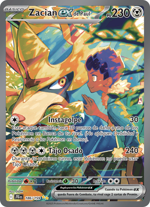 Zacian ex de Paul 186 — Juntos de Aventuras (Spanish Pokémon TCG card)