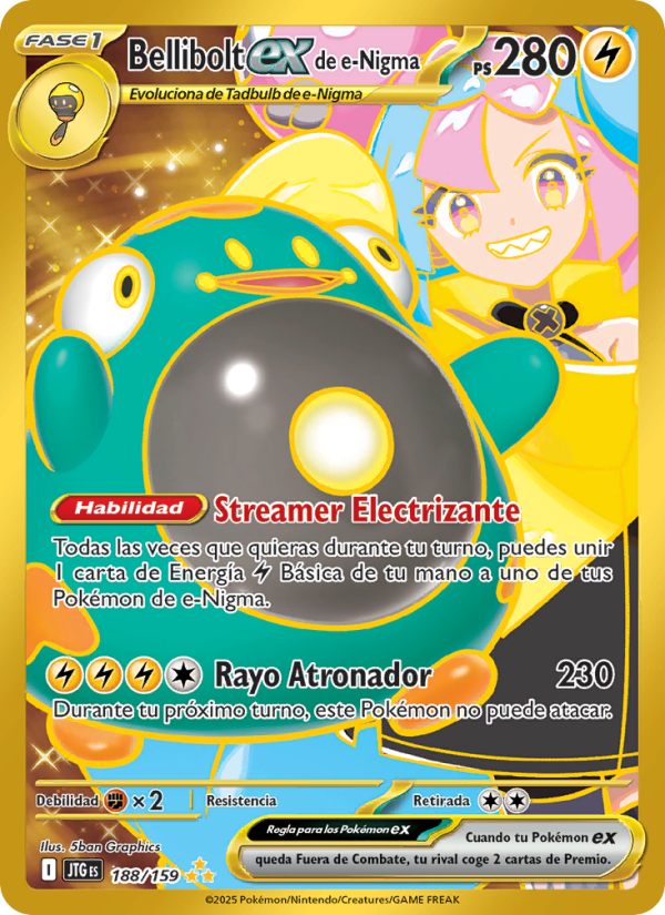 Bellibolt ex de e-Nigma 188 — Juntos de Aventuras (Spanish Pokémon TCG card)