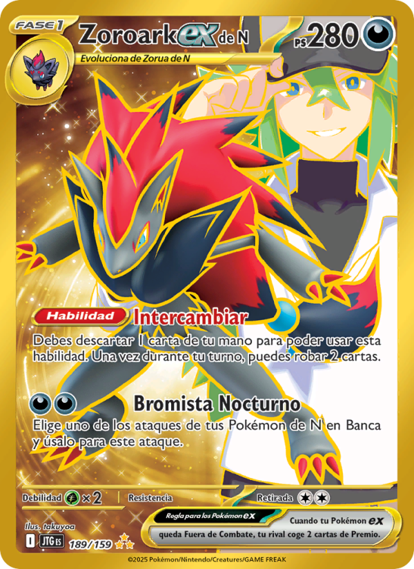 Zoroark ex de N 189 — Juntos de Aventuras (Spanish Pokémon TCG card)