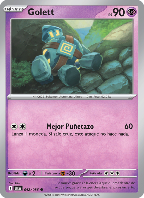 Golett 042 — Fulgor Negro (Spanish Pokémon TCG card)