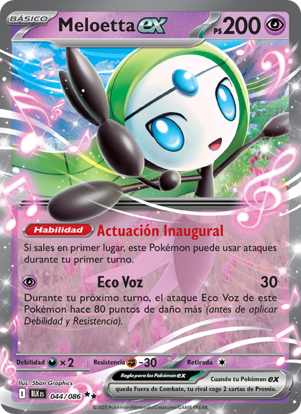 Meloetta ex 044 — Fulgor Negro (Spanish Pokémon TCG card)