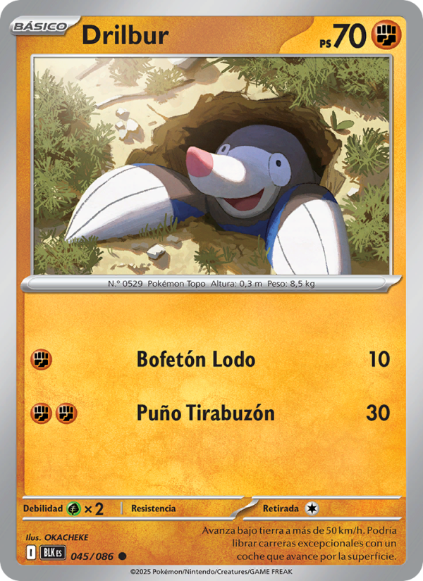 Drilbur 045 — Fulgor Negro (Spanish Pokémon TCG card)