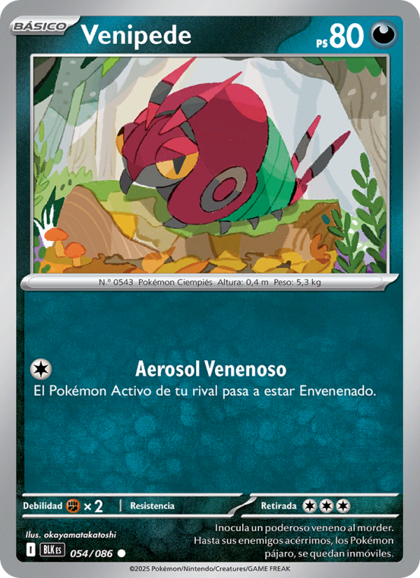 Venipede 054 — Fulgor Negro (Spanish Pokémon TCG card)