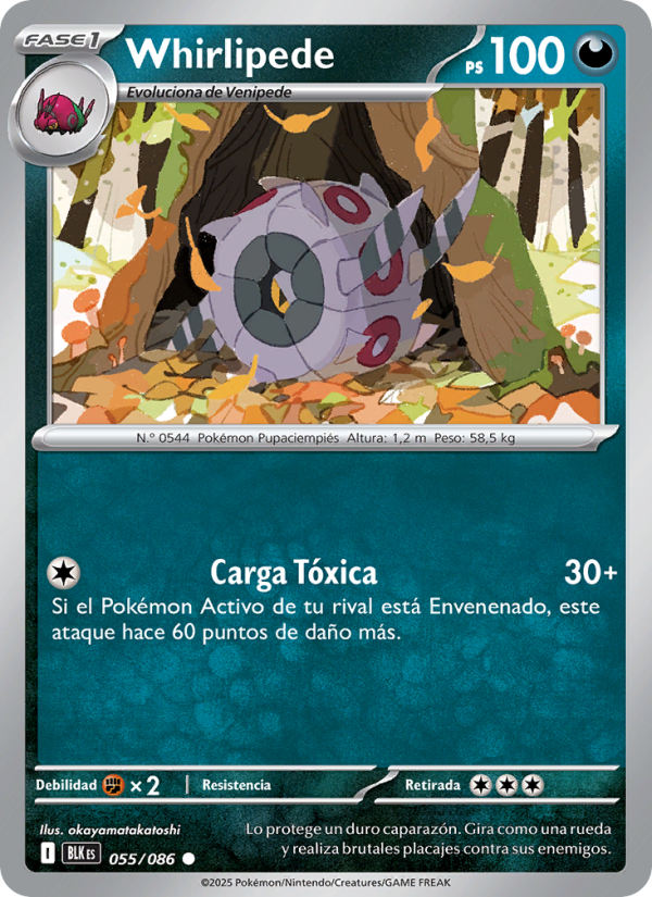 Whirlipede 055 — Fulgor Negro (Spanish Pokémon TCG card)