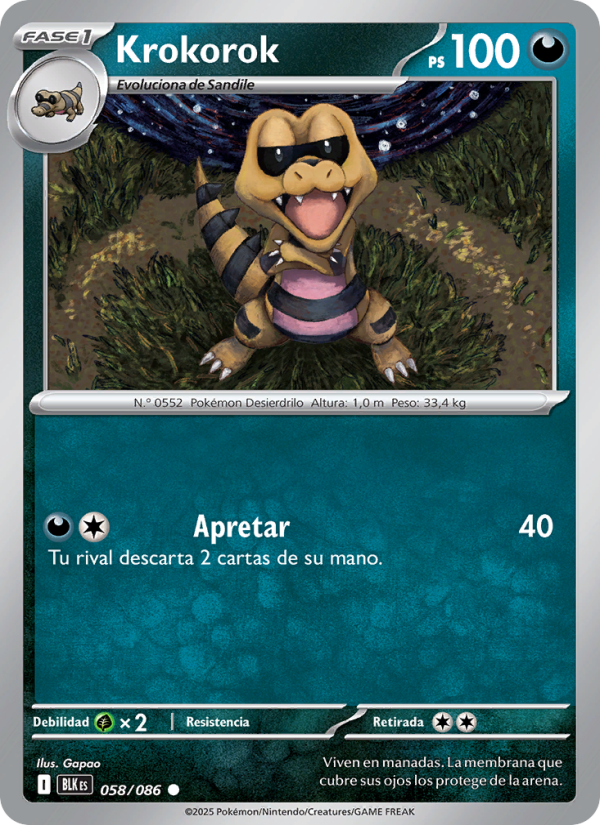 Krokorok 058 — Fulgor Negro (Spanish Pokémon TCG card)