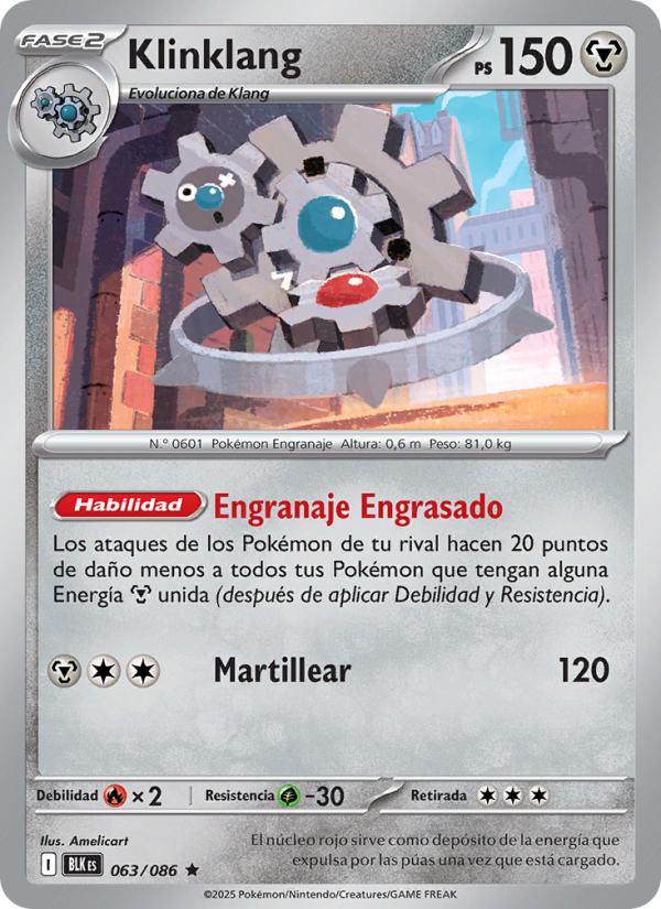 Klinklang 063 — Fulgor Negro (Spanish Pokémon TCG card)