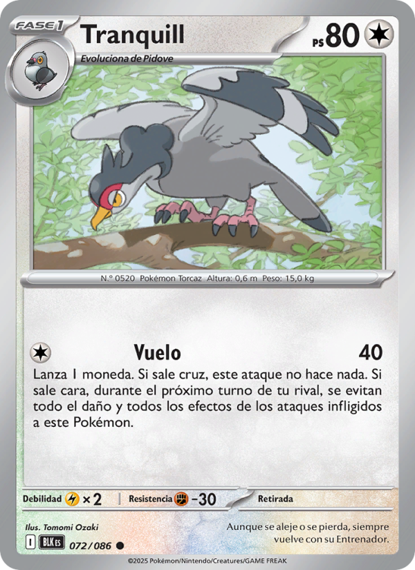 Tranquill 072 — Fulgor Negro (Spanish Pokémon TCG card)