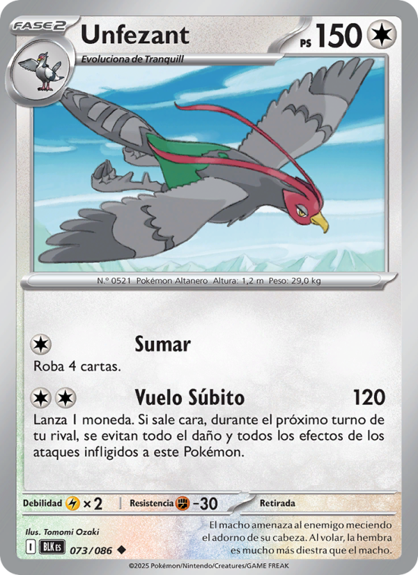 Unfezant 073 — Fulgor Negro (Spanish Pokémon TCG card)