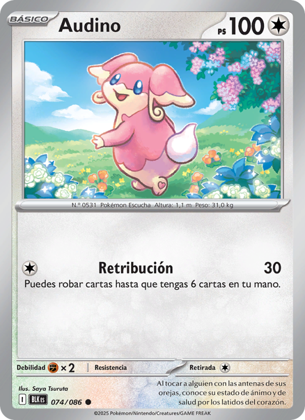 Audino 074 — Fulgor Negro (Spanish Pokémon TCG card)