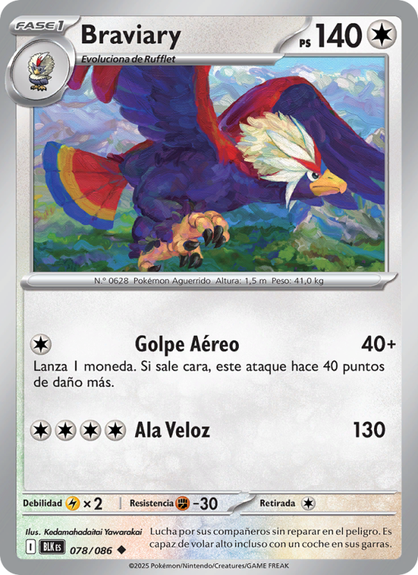 Braviary 078 — Fulgor Negro (Spanish Pokémon TCG card)