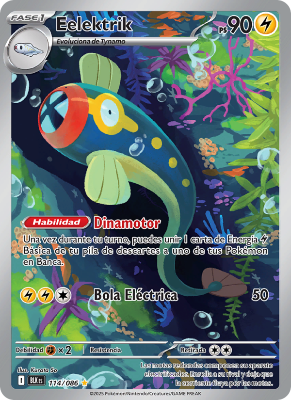 Eelektrik 114 — Fulgor Negro (Spanish Pokémon TCG card)