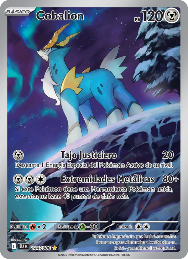 Cobalion 144 — Fulgor Negro (Spanish Pokémon TCG card)