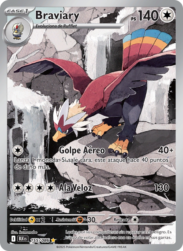 Braviary 155 — Fulgor Negro (Spanish Pokémon TCG card)