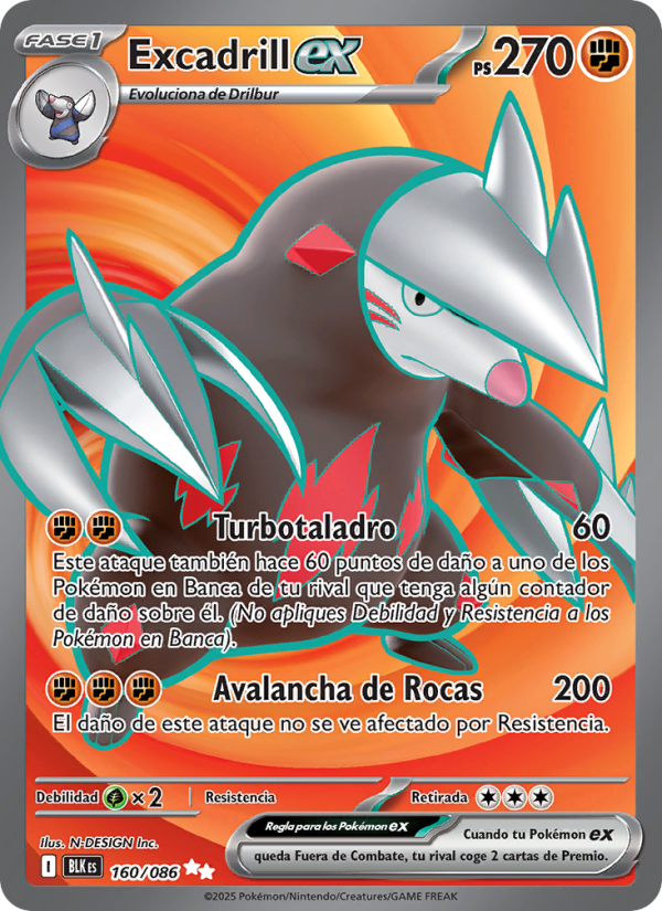 Excadrill ex 160 — Fulgor Negro (Spanish Pokémon TCG card)