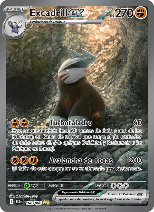 Excadrill ex 168 — Fulgor Negro (Spanish Pokémon TCG card)