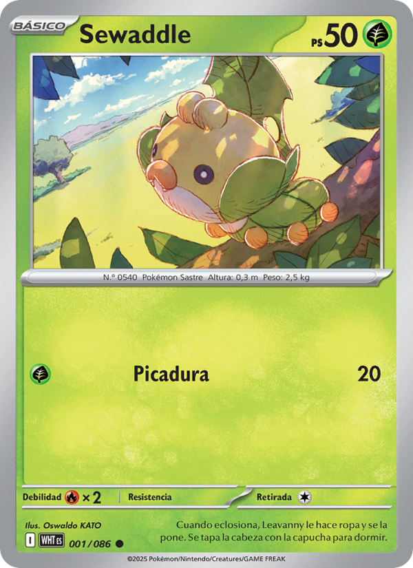 Sewaddle 001 — Llama Blanca (Spanish Pokémon TCG card)