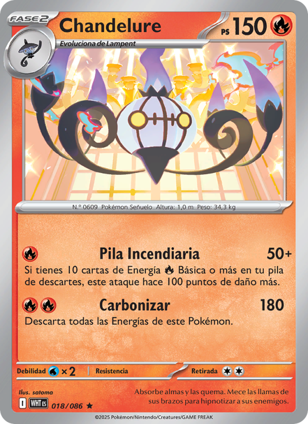 Chandelure 018 — Llama Blanca (Spanish Pokémon TCG card)