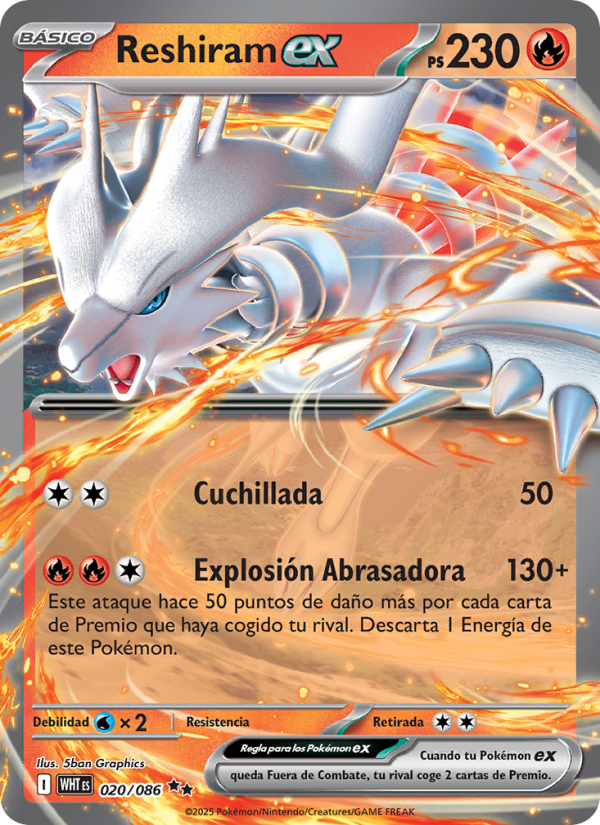 Reshiram ex 020 — Llama Blanca (Spanish Pokémon TCG card)