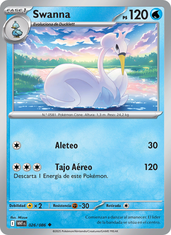 Swanna 026 — Llama Blanca (Spanish Pokémon TCG card)