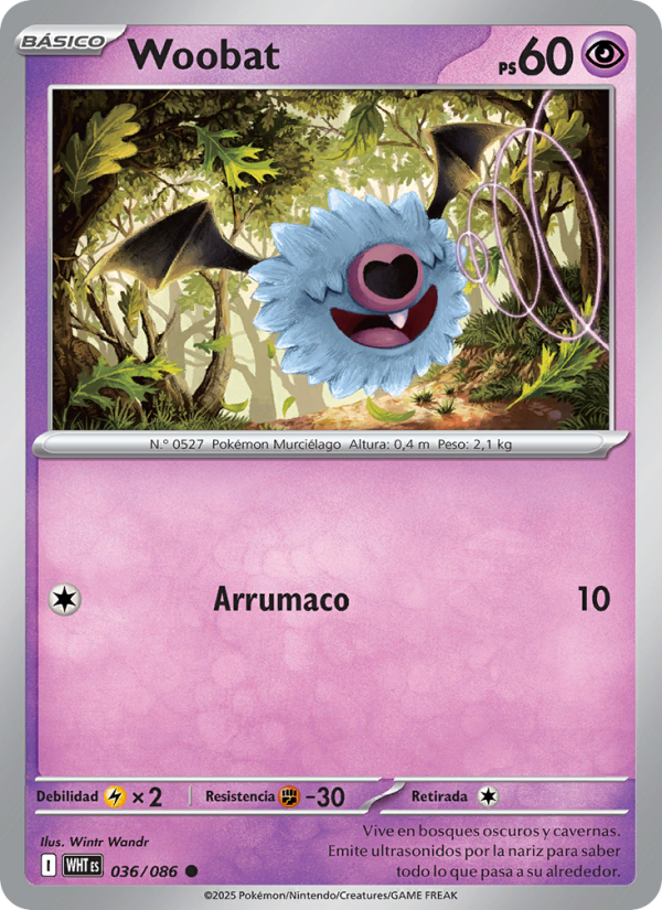 Woobat 036 — Llama Blanca (Spanish Pokémon TCG card)