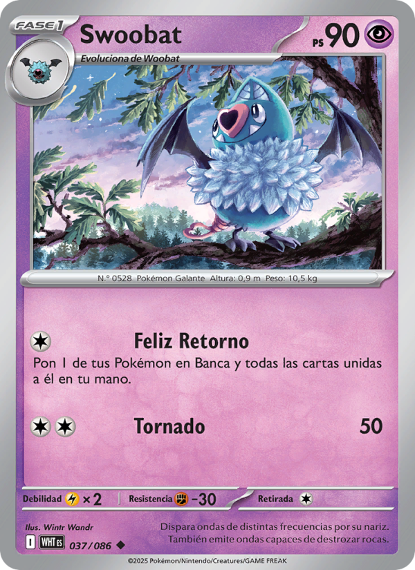 Swoobat 037 — Llama Blanca (Spanish Pokémon TCG card)